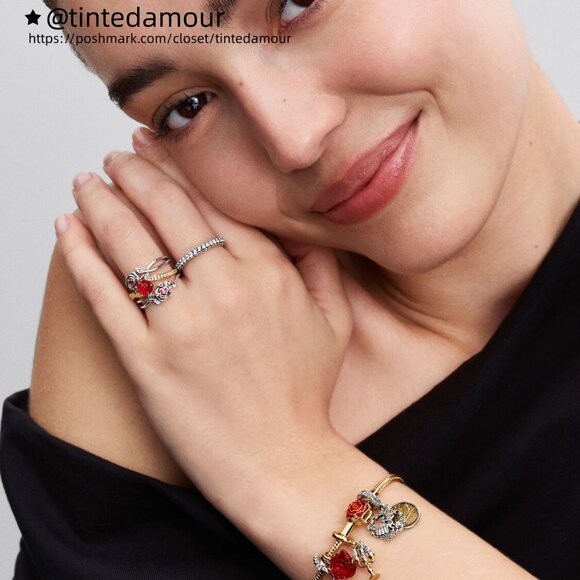 Pandora Disney Beauty and the Beast Enchanted Rose Dangle Charm - Picture 6 of 6